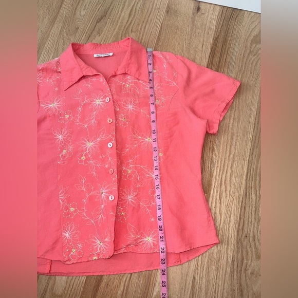 Vintage Ramie Linen Blend Embroidered Button Front Short Sleeve Blouse Shirt L - Picture 6 of 9